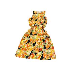 Vintage 1970's 70's Women's Psychedelic Hawaiian Dress Floral Maxi Tie Beach